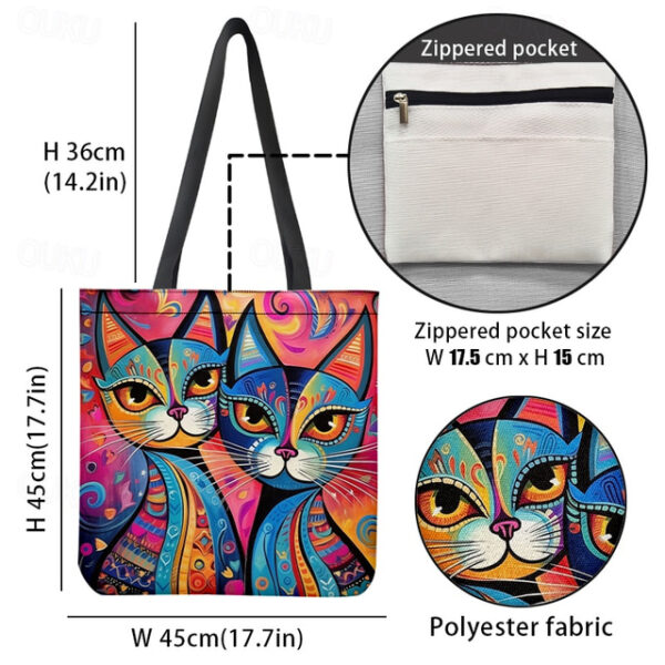 Women's Colorful Cat Art Tote Bag - Vibrant and Stylish Eco-Friendly Shoulder Bag for Everyday Use 2025 - US $16.99