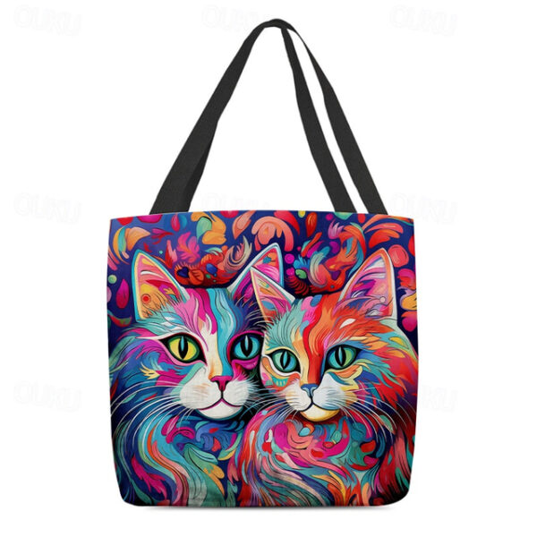 Women's Colorful Cat Art Tote Bag - Vibrant and Stylish Eco-Friendly Shoulder Bag for Everyday Use 2025 - US $16.99