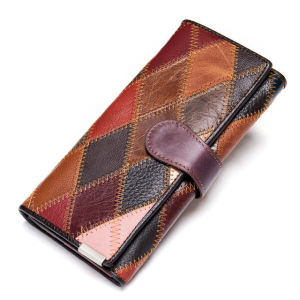 Women's Genuine Leather Patchwork Wallet, Large Capacity Multi-Card Holder, Vintage Long Clutch Purse with Zipper Pocket, Available in 4 Unique Styles