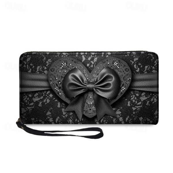 Women's Green Printed Bow Lace Design Zipper Wallet with Wrist Strap – Stylish Clutch for Evening, Party, and Formal Events 2025 - US $19.49