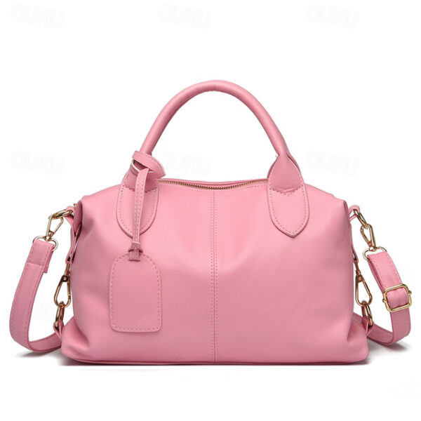 Women's Handbag Boston Bag PU Leather Daily Zipper Waterproof Solid Color Black Yellow Pink 2025 - US $27.99