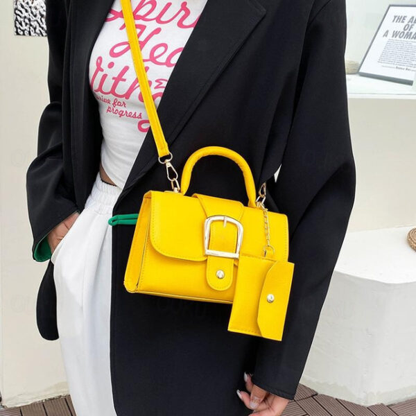 Women's Handbag Crossbody Bag PU Leather Daily Durable Solid Color Black White Yellow 2025 - US $16.99