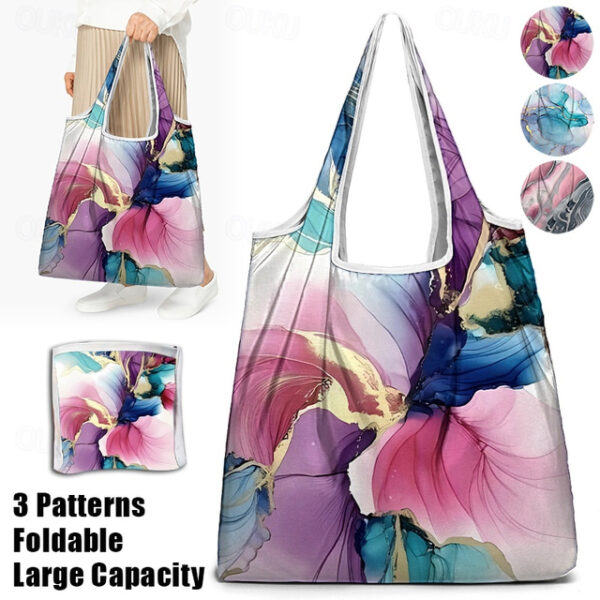 Women's Large Abstract Floral Print Tote Bag – Reusable Foldable Shopping Bag with Artistic Design for Everyday Use 2025 - US $11.49