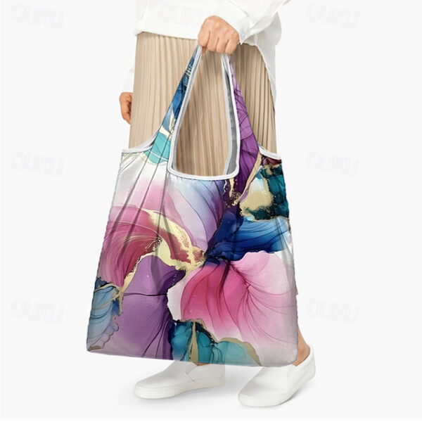 Women's Large Abstract Floral Print Tote Bag – Reusable Foldable Shopping Bag with Artistic Design for Everyday Use 2025 - US $11.49