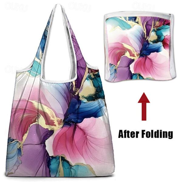 Women's Large Abstract Floral Print Tote Bag – Reusable Foldable Shopping Bag with Artistic Design for Everyday Use 2025 - US $11.49