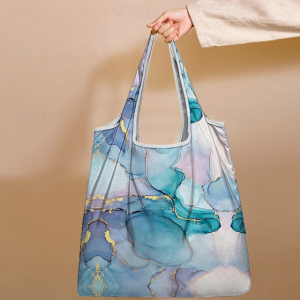 Women's Large Abstract Floral Print Tote Bag – Reusable Foldable Shopping Bag with Artistic Design for Everyday Use 2025 - US $11.49