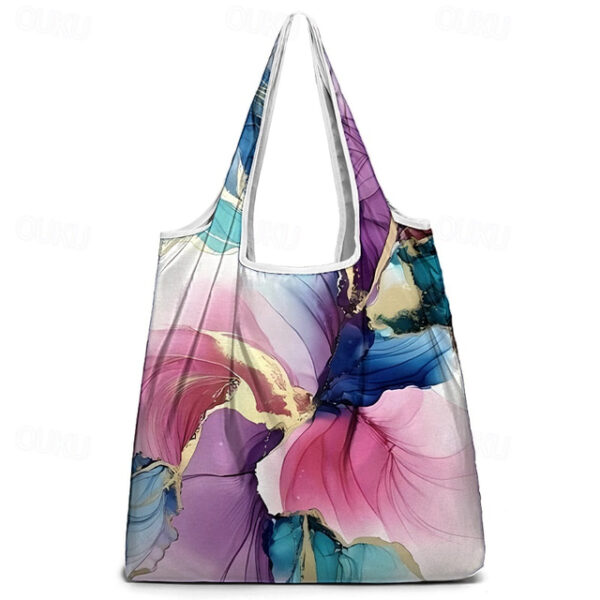 Women's Large Abstract Floral Print Tote Bag – Reusable Foldable Shopping Bag with Artistic Design for Everyday Use 2025 - US $11.49