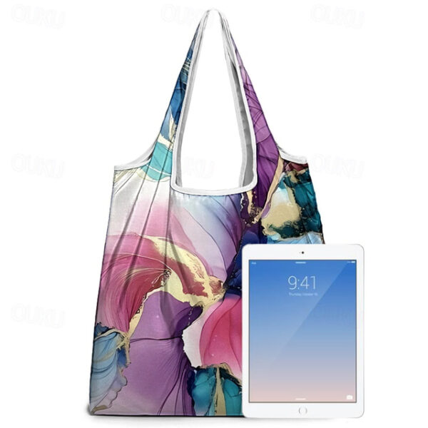 Women's Large Abstract Floral Print Tote Bag – Reusable Foldable Shopping Bag with Artistic Design for Everyday Use 2025 - US $11.49