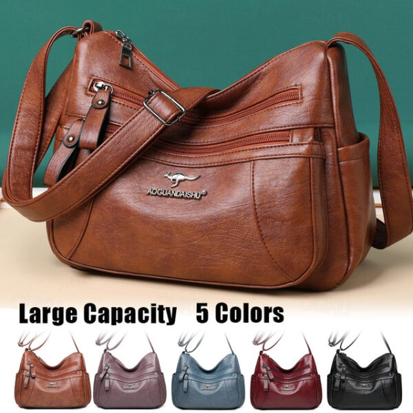 Women's Large Capacity Leather Shoulder Bag, Multi-Zip Pockets Crossbody Bag, Stylish and Durable Handbag for Daily Use, Available in 5 Colors 2025 -