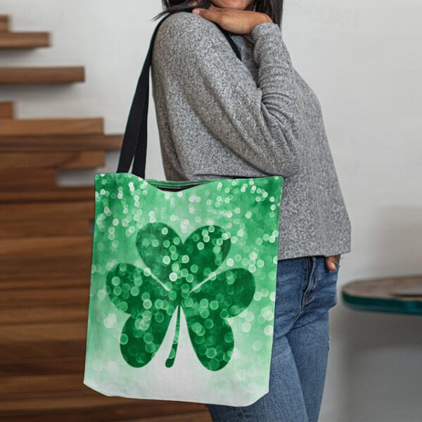 Women's Large Capacity Shamrock Tote Bag with St. Patrick's Day Clover Print – Lightweight and Reusable for Shopping, Daily Use, and Festive Occasions