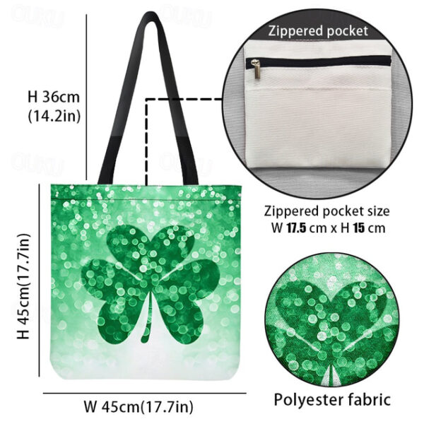 Women's Large Capacity Shamrock Tote Bag with St. Patrick's Day Clover Print – Lightweight and Reusable for Shopping, Daily Use, and Festive Occasions