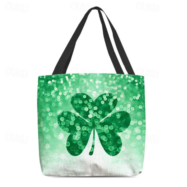 Women's Large Capacity Shamrock Tote Bag with St. Patrick's Day Clover Print – Lightweight and Reusable for Shopping, Daily Use, and Festive Occasions