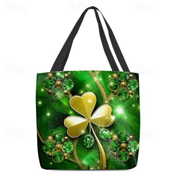 Women's Large Capacity Shamrock Tote Bag with St. Patrick's Day Clover Print – Lightweight and Reusable for Shopping, Daily Use, and Festive Occasions