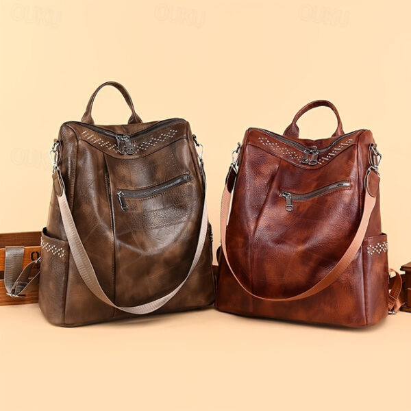 Women's Leather Multi-Function Backpack - Large Capacity, Anti-Theft Back to School Bag in Brown and Black 2025 - US $29.99