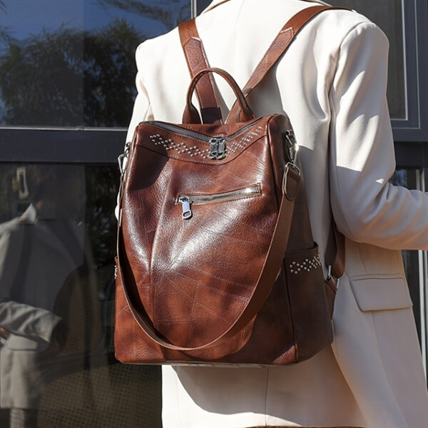 Women's Leather Multi-Function Backpack - Large Capacity, Anti-Theft Back to School Bag in Brown and Black 2025 - US $29.99