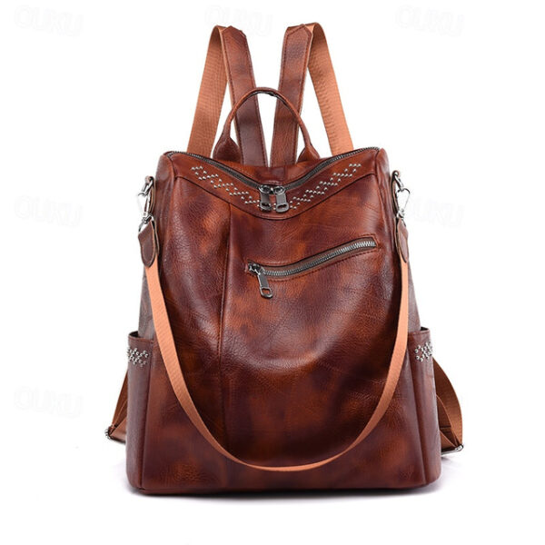 Women's Leather Multi-Function Backpack - Large Capacity, Anti-Theft Back to School Bag in Brown and Black 2025 - US $29.99