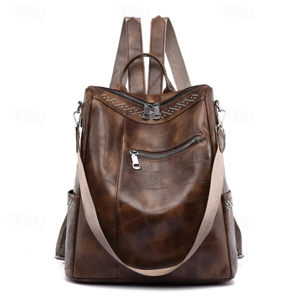 Women's Leather Multi-Function Backpack - Large Capacity, Anti-Theft Back to School Bag in Brown and Black 2025 - US $29.99