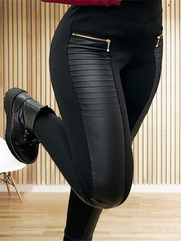 Women's Leggings Fashion Streetwear Full Length High Waist Color Block Zipper Pocket High Cut Breathability Soft Comfortable Micro-elastic Outdoor Hom