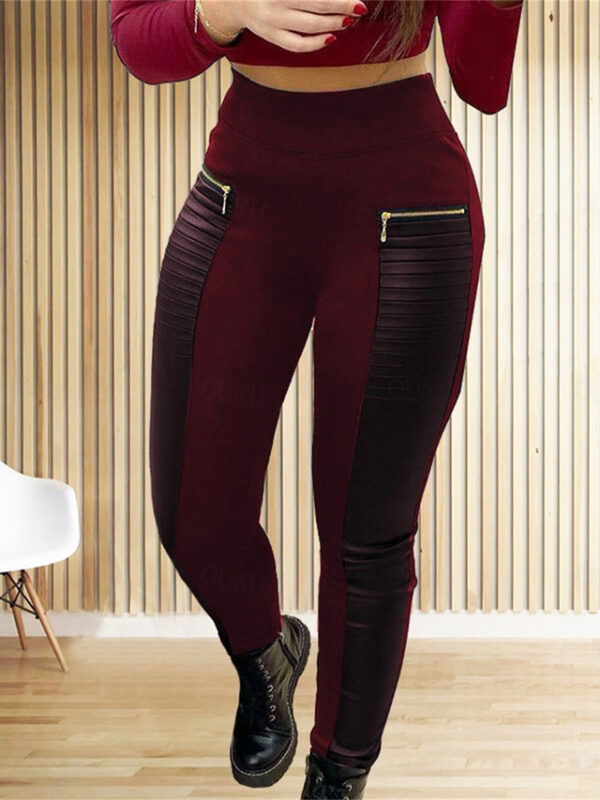 Women's Leggings Fashion Streetwear Full Length High Waist Color Block Zipper Pocket High Cut Breathability Soft Comfortable Micro-elastic Outdoor Hom