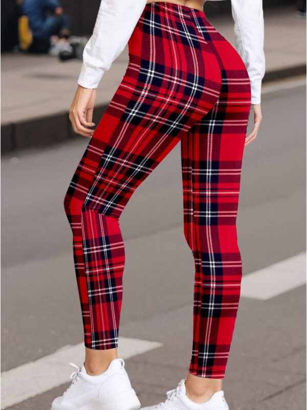 Women's Leggings Fashion Streetwear Full Length High Waist Plaid Printing Thermal Warm Breathable Soft Micro-elastic Outdoor Daily Wine Fall Winter Re