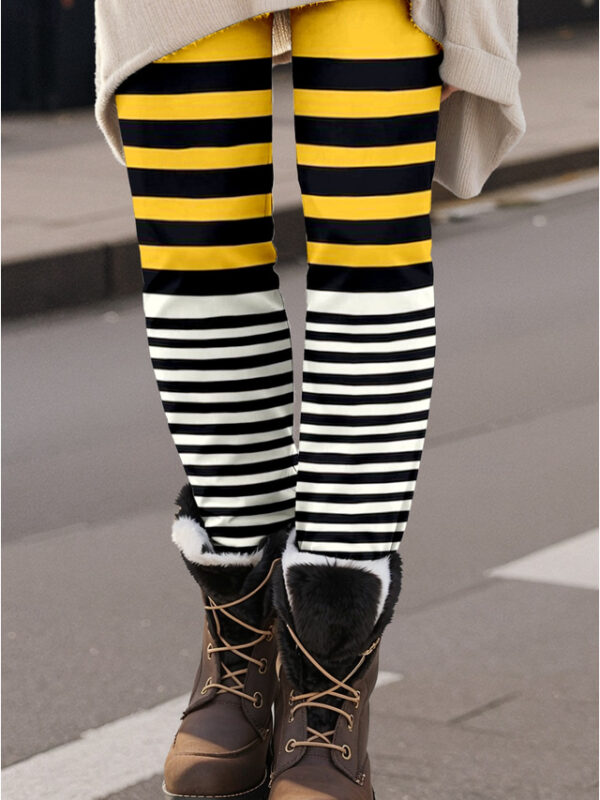 Women's Leggings Fashion Streetwear Full Length High Waist Striped Printing Thermal Warm Breathable Soft Micro-elastic Outdoor Daily Yellow Fall Winte