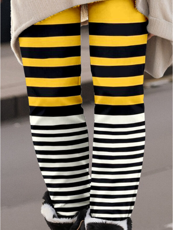 Women's Leggings Fashion Streetwear Full Length High Waist Striped Printing Thermal Warm Breathable Soft Micro-elastic Outdoor Daily Yellow Fall Winte