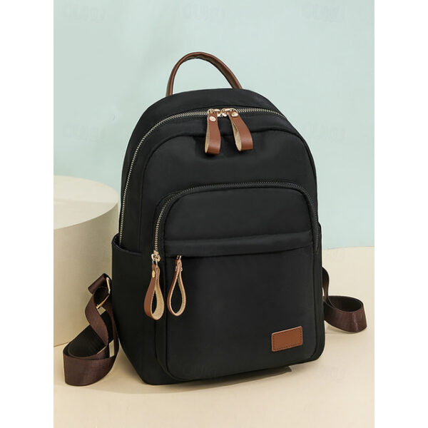 Women's Minimalist Beige Nylon Backpack with Brown Leather Accents - Lightweight and Durable, Perfect for Everyday Use 2025 - US $23.99