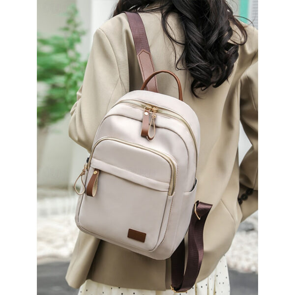 Women's Minimalist Beige Nylon Backpack with Brown Leather Accents - Lightweight and Durable, Perfect for Everyday Use 2025 - US $23.99