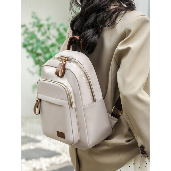 Women's Minimalist Beige Nylon Backpack with Brown Leather Accents - Lightweight and Durable, Perfect for Everyday Use 2025 - US $23.99