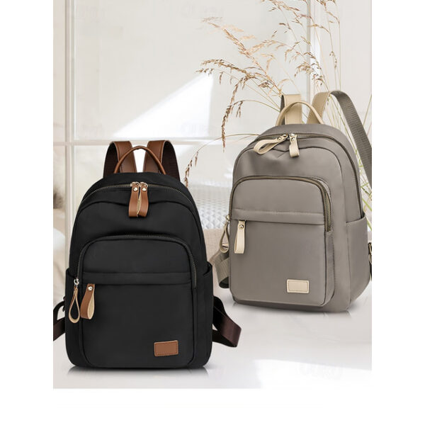 Women's Minimalist Beige Nylon Backpack with Brown Leather Accents - Lightweight and Durable, Perfect for Everyday Use 2025 - US $23.99