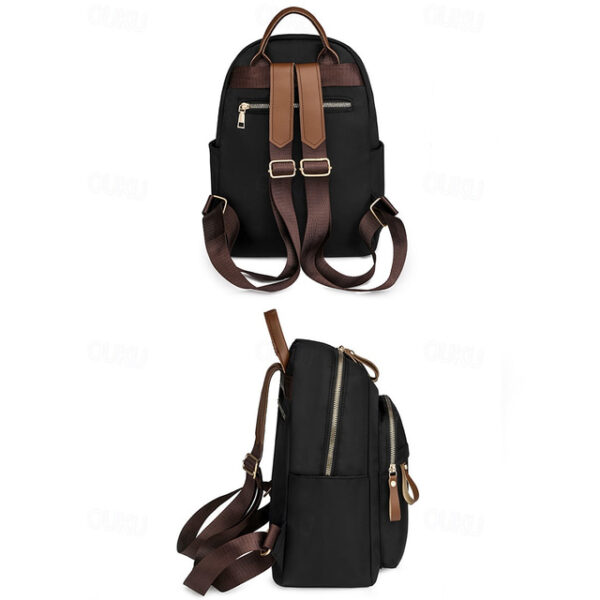 Women's Minimalist Beige Nylon Backpack with Brown Leather Accents - Lightweight and Durable, Perfect for Everyday Use 2025 - US $23.99