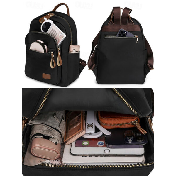 Women's Minimalist Beige Nylon Backpack with Brown Leather Accents - Lightweight and Durable, Perfect for Everyday Use 2025 - US $23.99