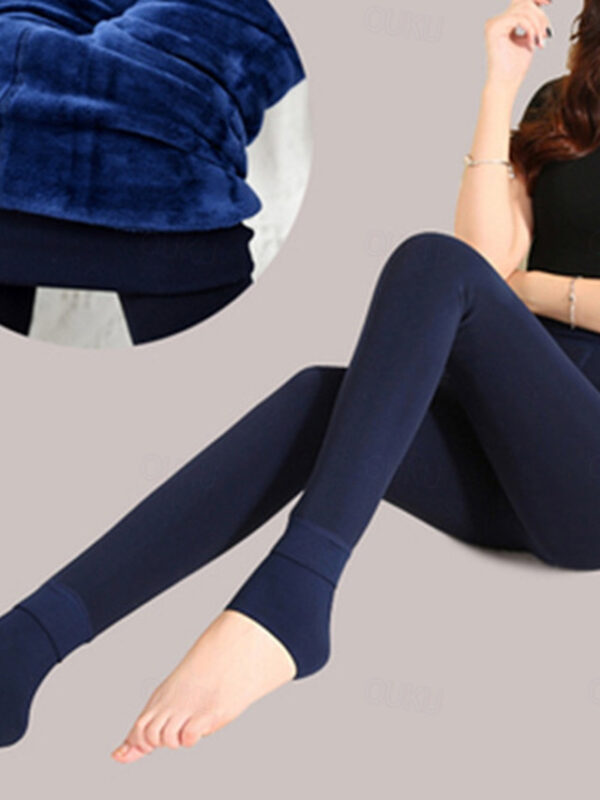 Women's Normal Fleece Pants Tights Leggings Fashion Full Length Mid Waist Plain Elastic Waist Tummy Control Butt Lift Comfort Stretchy Daily Black Cof