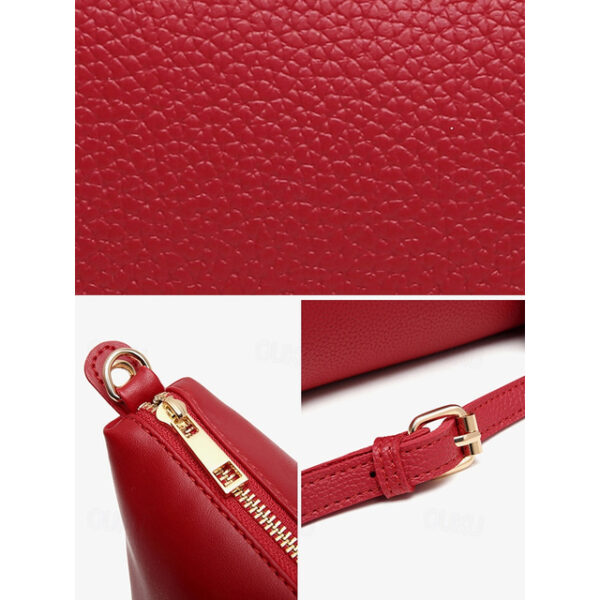 Women's Red Faux Leather Handbag with Matching Pouch, Scarf Handle, and Gold-Tone Lock - Versatile Top-Handle Satchel for Daily Use 2025 - US $33.99