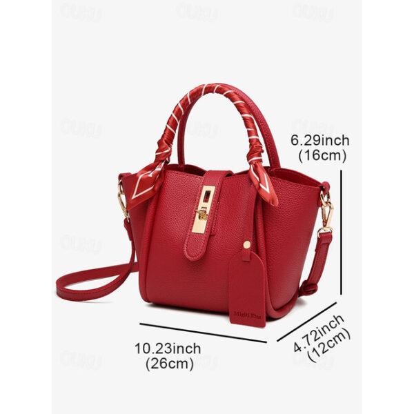 Women's Red Faux Leather Handbag with Matching Pouch, Scarf Handle, and Gold-Tone Lock - Versatile Top-Handle Satchel for Daily Use 2025 - US $33.99