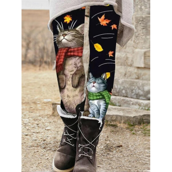 Women's Tights Leggings Fashion Full Length High Waist Geometric Skull Cat Print Thermal Warm Tummy Control Butt Lift Stretchy Halloween Casual Daily