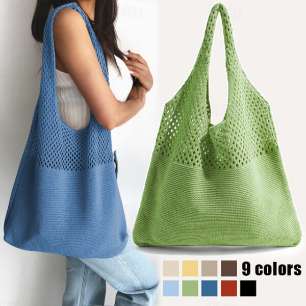 Women's Tote Shoulder Bag Hobo Bag Straw Bag Polyester Holiday Beach Large Capacity Foldable Lightweight Solid Color Light Blue dark brown Grass Green