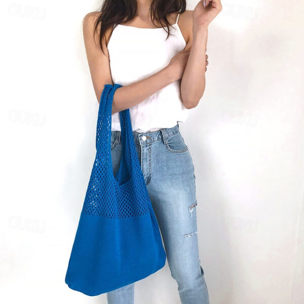 Women's Tote Shoulder Bag Hobo Bag Straw Bag Polyester Holiday Beach Large Capacity Foldable Lightweight Solid Color Light Blue dark brown Grass Green