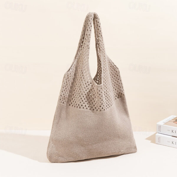 Women's Tote Shoulder Bag Hobo Bag Straw Bag Polyester Holiday Beach Large Capacity Foldable Lightweight Solid Color Light Blue dark brown Grass Green