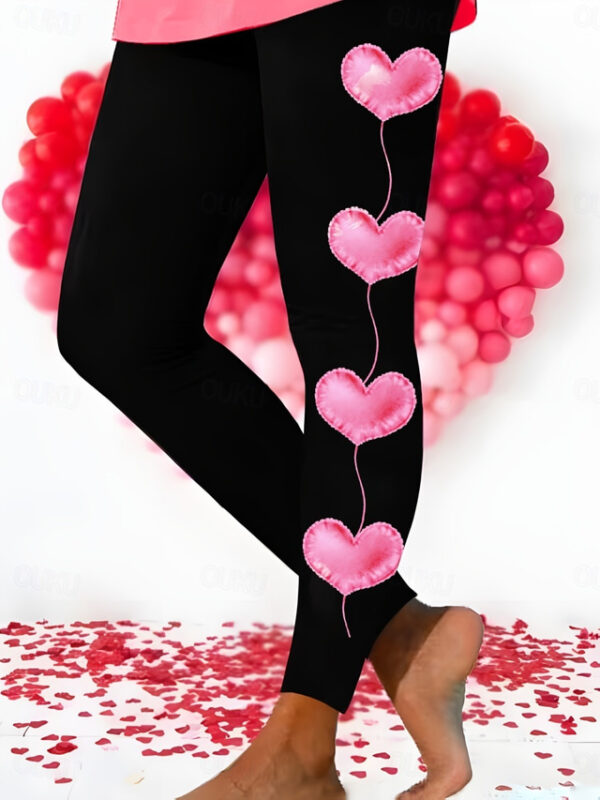 Women's Valentine Leggings Fashion Full Length High Waist Heart Printing Thermal Warm Breathable Soft Micro-elastic Outdoor Valentine's Day Daily Blac