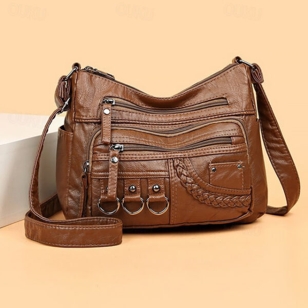 Women's Vintage Faux Leather Crossbody Bag with Multiple Zipper Pockets – Casual Shoulder Handbag for Everyday Use 2025 - US $19.99