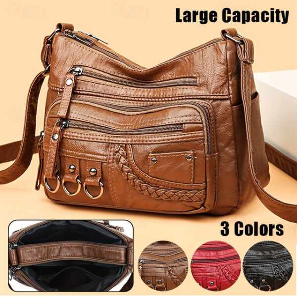 Women's Vintage Faux Leather Crossbody Bag with Multiple Zipper Pockets – Casual Shoulder Handbag for Everyday Use 2025 - US $19.99