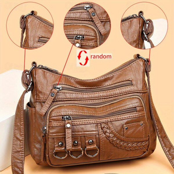 Women's Vintage Faux Leather Crossbody Bag with Multiple Zipper Pockets – Casual Shoulder Handbag for Everyday Use 2025 - US $19.99