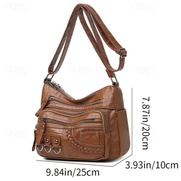 Women's Vintage Faux Leather Crossbody Bag with Multiple Zipper Pockets – Casual Shoulder Handbag for Everyday Use 2025 - US $19.99