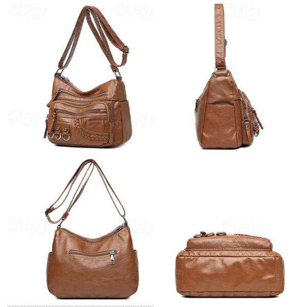 Women's Vintage Faux Leather Crossbody Bag with Multiple Zipper Pockets – Casual Shoulder Handbag for Everyday Use 2025 - US $19.99